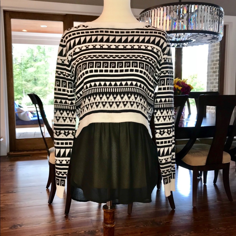Black & White Sweater w/ Sewn-in Blouse Bottom